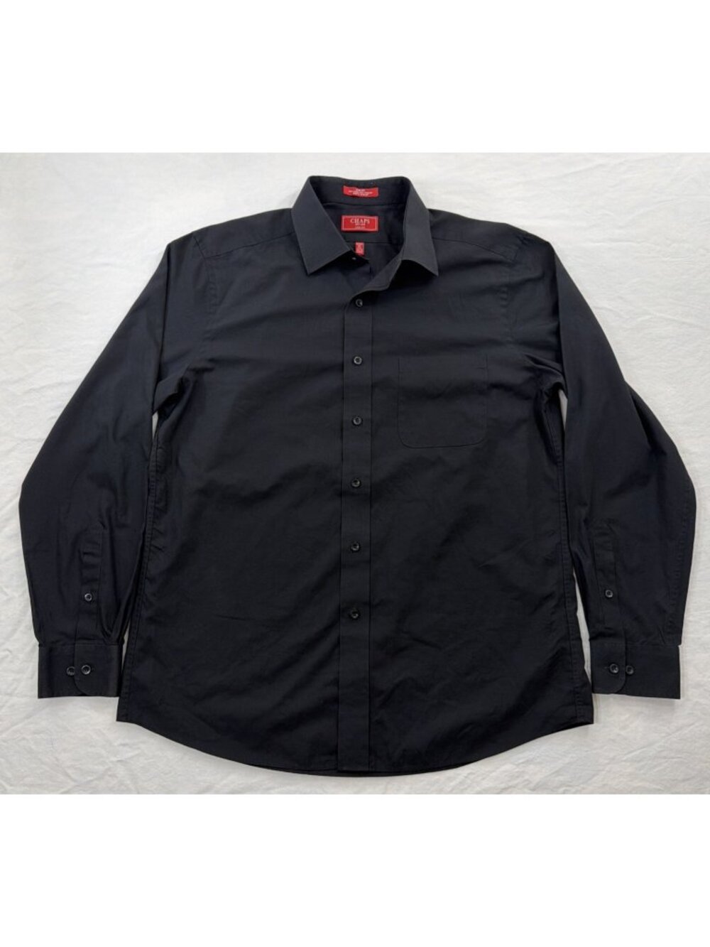 Mens 16 1/2-34/35 Large Black Chaps Slim Fit Long Sleeve Button Up Dress Shirt